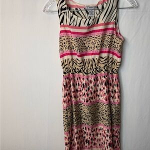 Erow Stylish Pink and Black Patterned Midi Pleated Dress Girls Size S